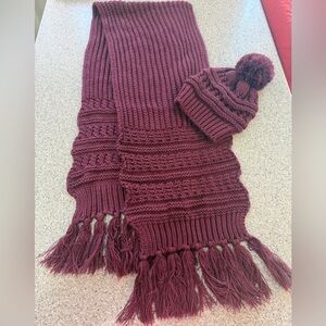 Burgundy Knit Scarf and Hat Set